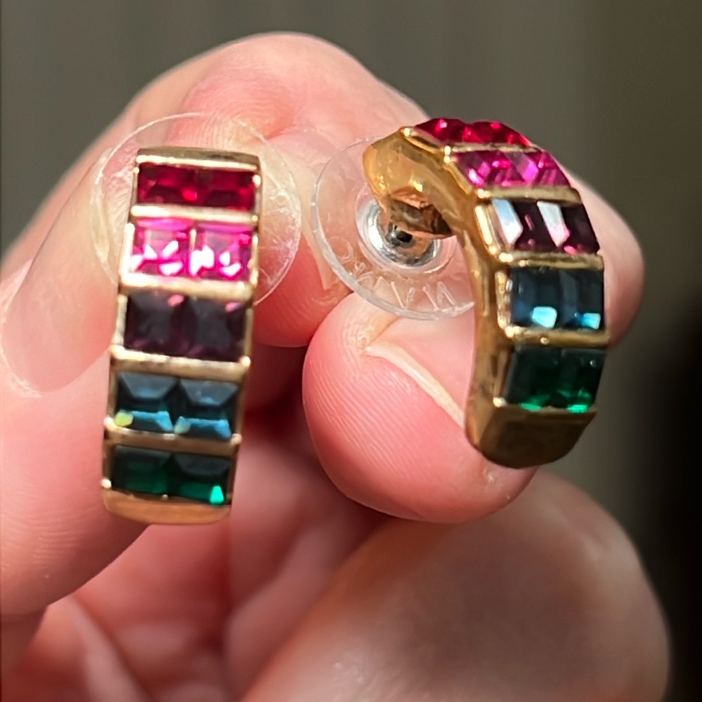 Vintage Genuine Crystal Multicolor Gold Tone Sparkly Earrings